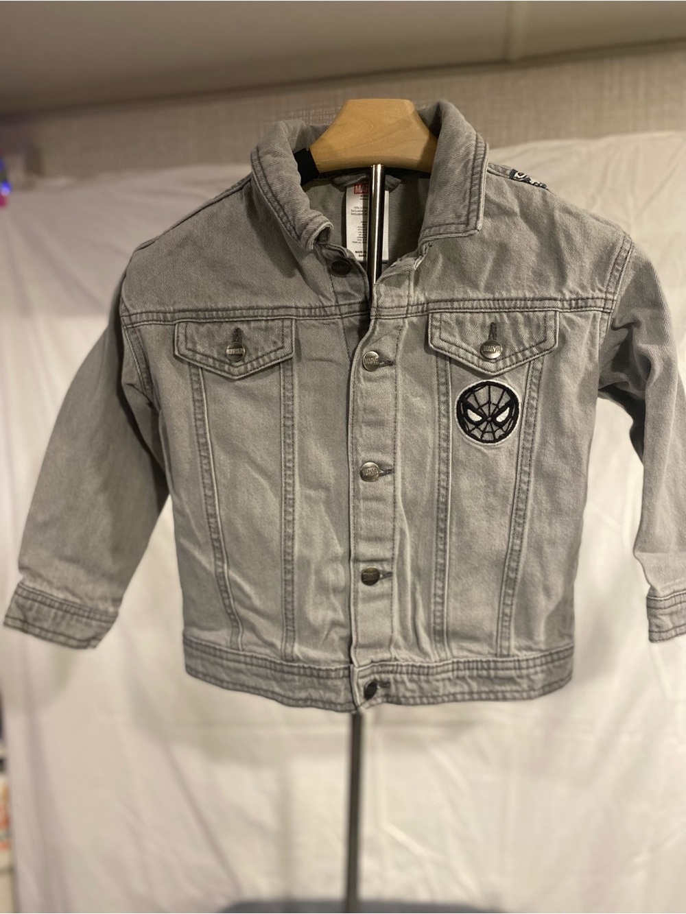 Marvel Kids Gray Denim Jean Jacket with Spider Emblem